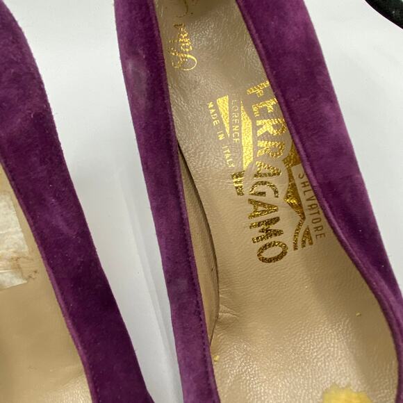 Ferragamo Vintage Purple Suede Heels Size 5.5 Colorful Classic Career‎ Preppy - Picture 3 of 8